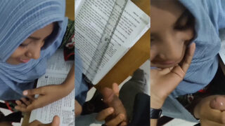 Muslim student giving blowjob to her teacher in classroom